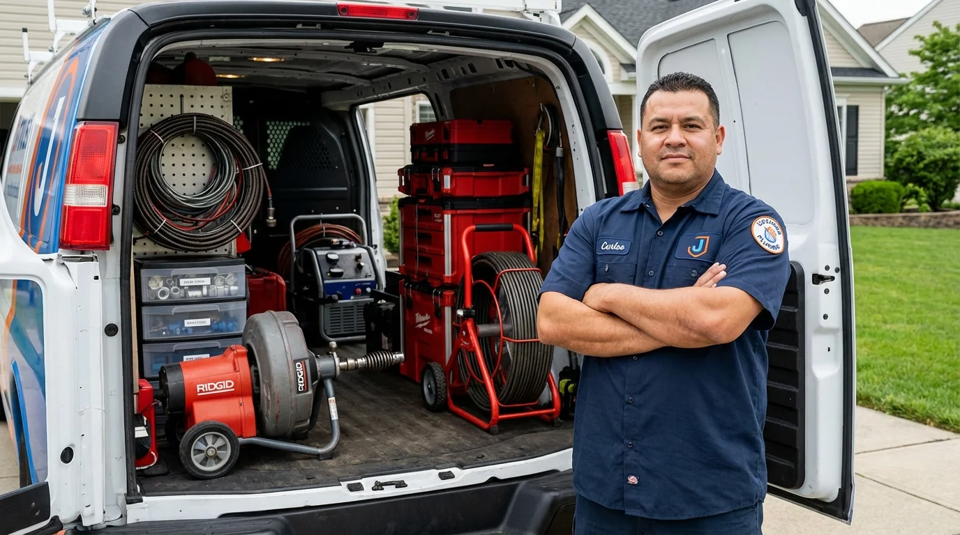 Professional drain cleaning equipment and Johns Plumbing LLC plumber in Prince Frederick