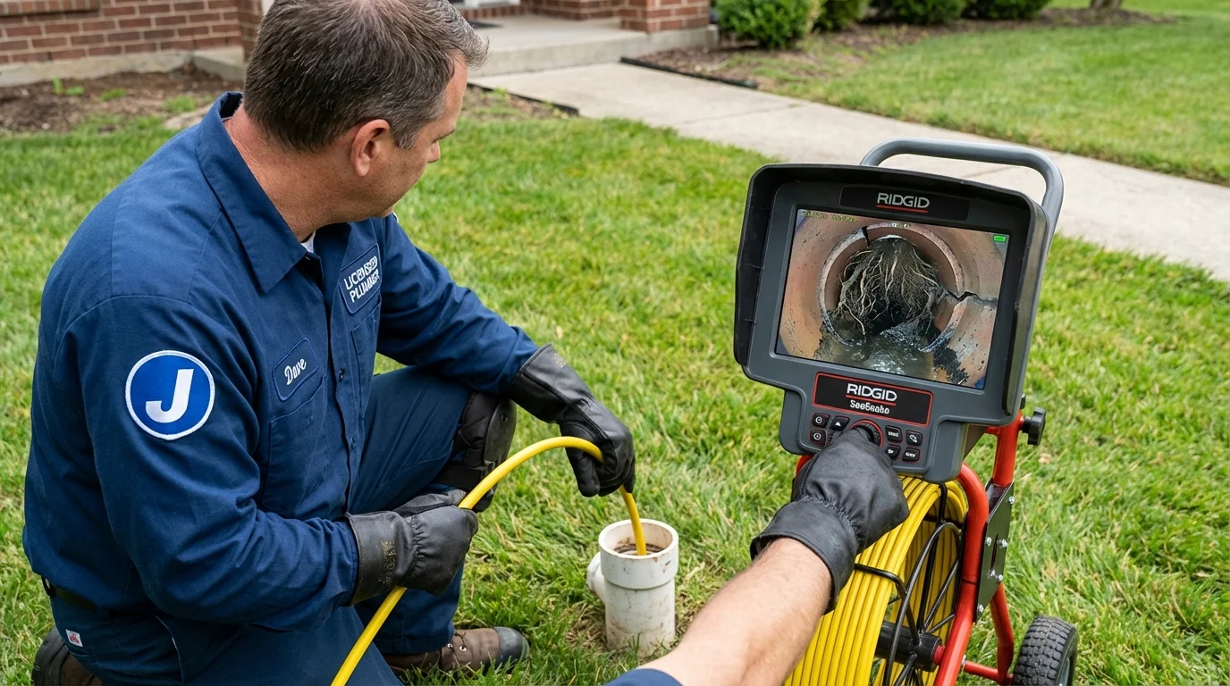 Sewer camera inspection being performed by Johns Plumbing LLC in Prince Frederick