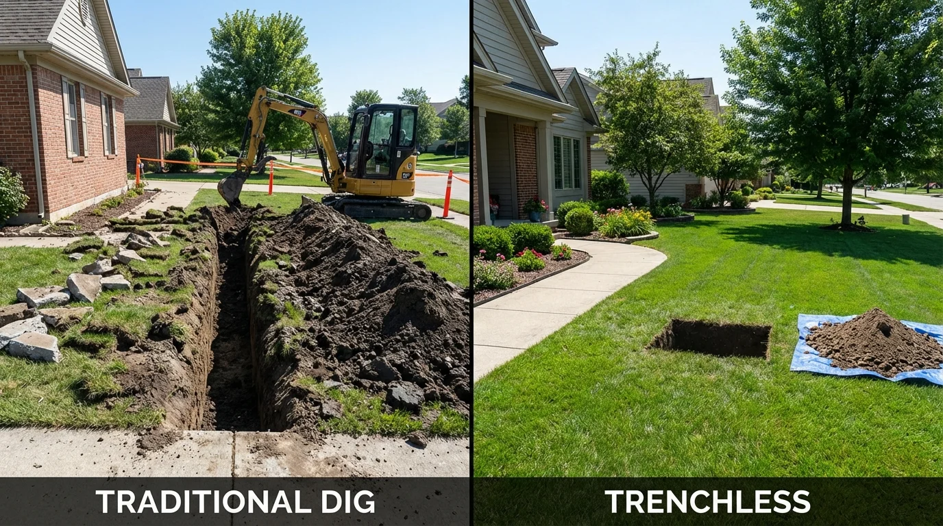 Trenchless sewer repair with minimal yard damage versus traditional excavation in Prince Frederick, MD